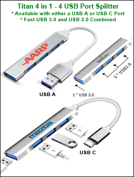 Titan 4 in 1 - 4 USB Port Splitter - choose either USB C or USB A  Fast USB 3.0 and USB 2.0 S